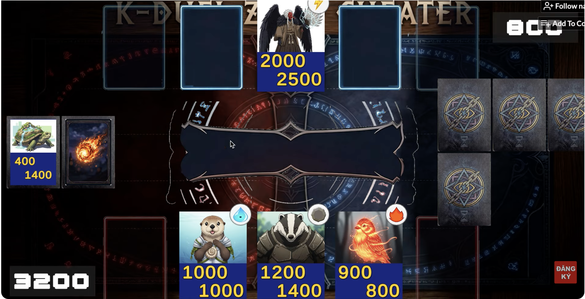 Active duel with creature cards battling on the field